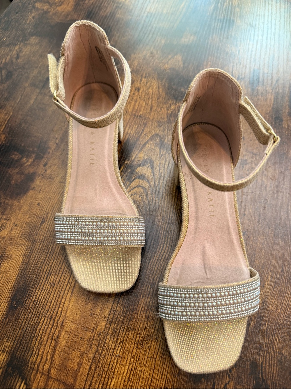 Kathy Katie Gold Ankle-Strap Open-Toe Sandals